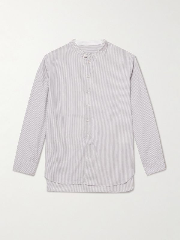 + Aaron Levine Nick Grandad-Collar Striped Cotton Shirt