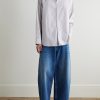 + Aaron Levine Nick Grandad-Collar Striped Cotton Shirt - OU