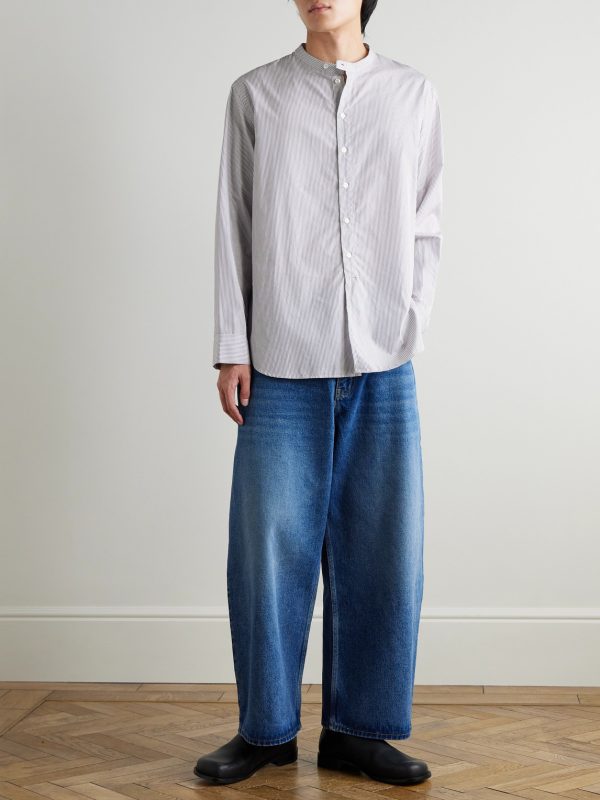 + Aaron Levine Nick Grandad-Collar Striped Cotton Shirt - OU