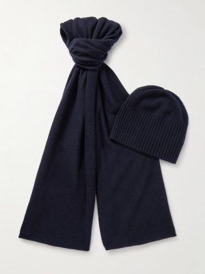 Ribbed Cashmere Beanie and Scarf Set Ribbed Cashmere Beanie and Scarf Set