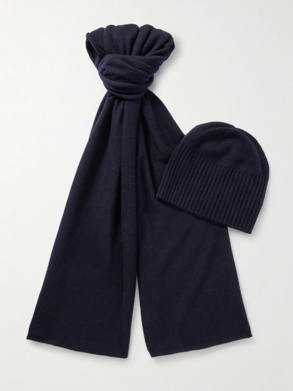 Ribbed Cashmere Beanie and Scarf Set Ribbed Cashmere Beanie and Scarf Set
