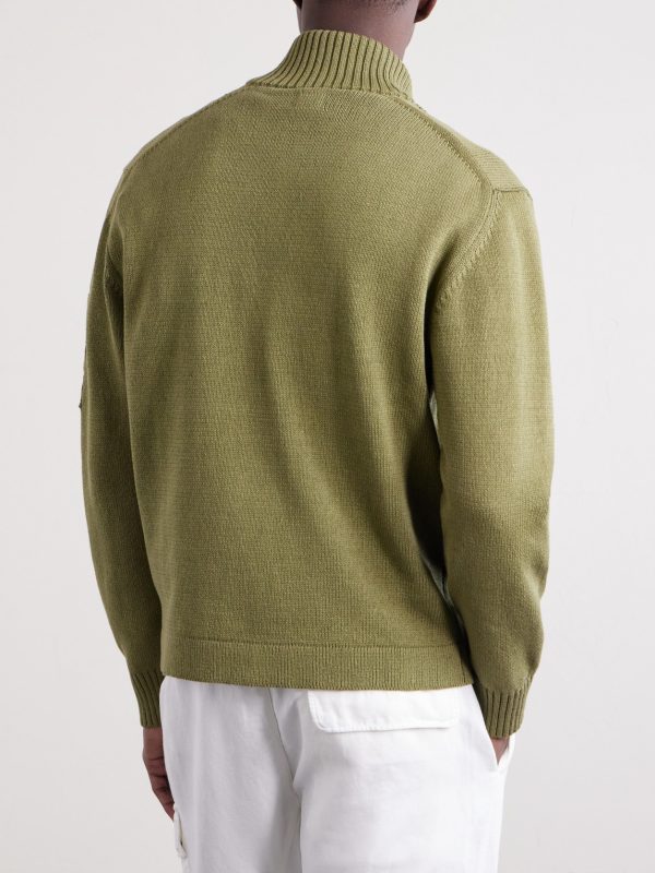 Logo-Appliquéd Knitted Cotton Zip-Up Cardigan - BK