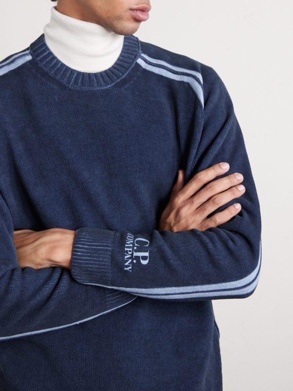 Striped Logo-Embroidered Cotton-Chenille Sweater - CU Striped Logo-Embroidered Cotton-Chenille Sweater - CU