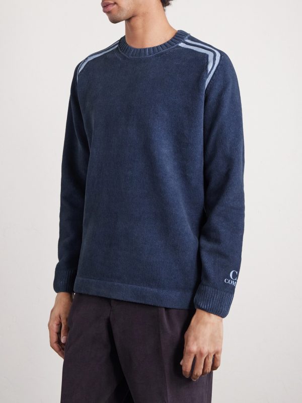 Striped Logo-Embroidered Cotton-Chenille Sweater - FR Striped Logo-Embroidered Cotton-Chenille Sweater - FR