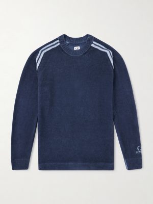 Striped Logo-Embroidered Cotton-Chenille Sweater Striped Logo-Embroidered Cotton-Chenille Sweater