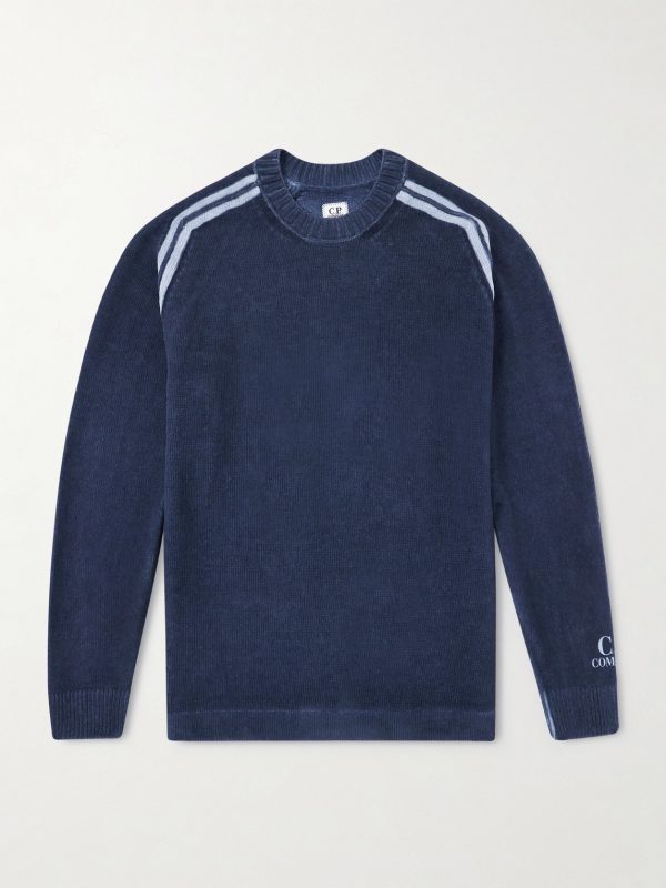 Striped Logo-Embroidered Cotton-Chenille Sweater Striped Logo-Embroidered Cotton-Chenille Sweater