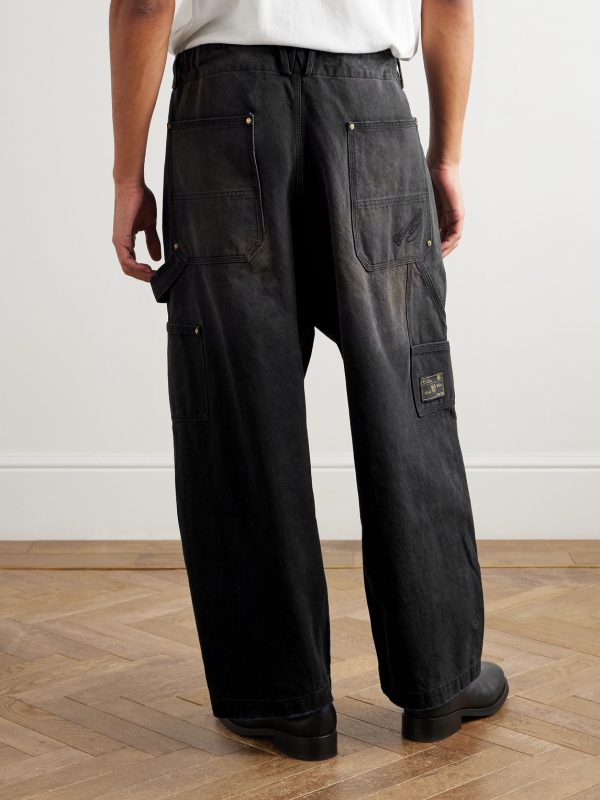 Toluca Oversized Wide-Leg Distressed Cotton-Canvas Trousers - BK