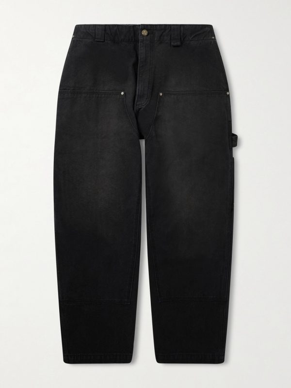 Toluca Oversized Wide-Leg Distressed Cotton-Canvas Trousers