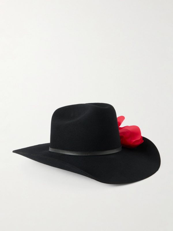 Appliquéd Wool-Felt Fedora - BK Appliquéd Wool-Felt Fedora - BK