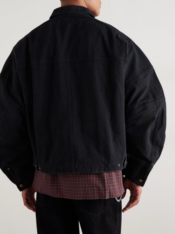 Stockton Cropped Logo-Detailed Distressed Denim Jacket - BK