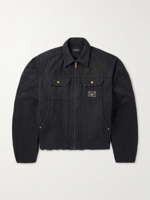 Stockton Cropped Logo-Detailed Distressed Denim Jacket