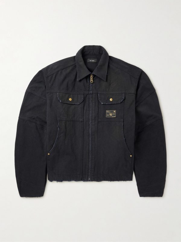 Stockton Cropped Logo-Detailed Distressed Denim Jacket