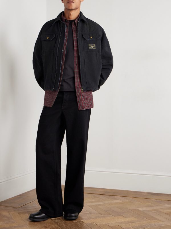 Stockton Cropped Logo-Detailed Distressed Denim Jacket - OU