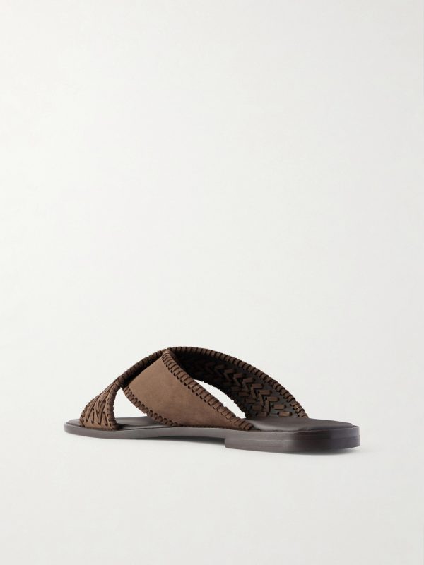 Tex Nubuck-Trimmed Leather Sandals - BK Tex Nubuck-Trimmed Leather Sandals - BK