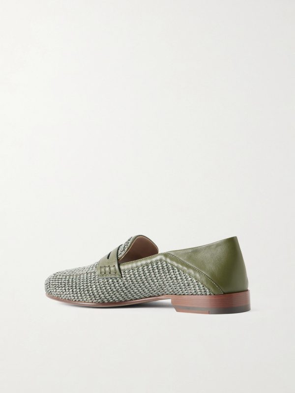Padstow Collapsible-Heel Leather-Trimmed Raffia Loafers - BK Padstow Collapsible-Heel Leather-Trimmed Raffia Loafers - BK
