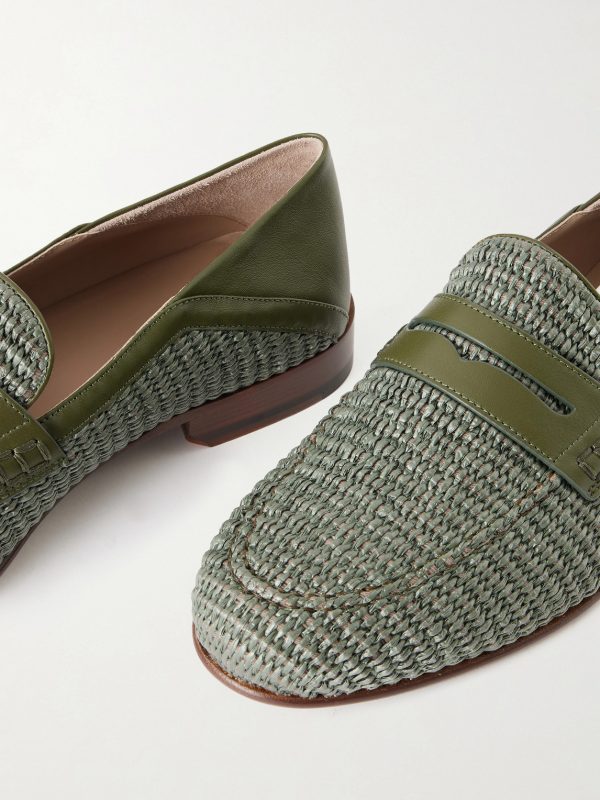 Padstow Collapsible-Heel Leather-Trimmed Raffia Loafers - CU Padstow Collapsible-Heel Leather-Trimmed Raffia Loafers - CU