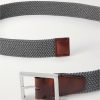3.5cm Leather-Trimmed Woven Elastic Belt - E1