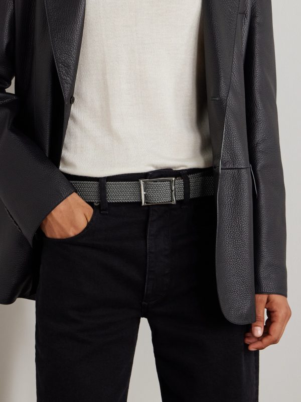 3.5cm Leather-Trimmed Woven Elastic Belt - FR