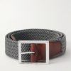 3.5cm Leather-Trimmed Woven Elastic Belt