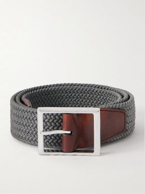 3.5cm Leather-Trimmed Woven Elastic Belt 3.5cm Leather-Trimmed Woven Elastic Belt