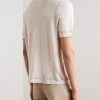 Camp-Collar Pointelle-Knit Linen Shirt - BK