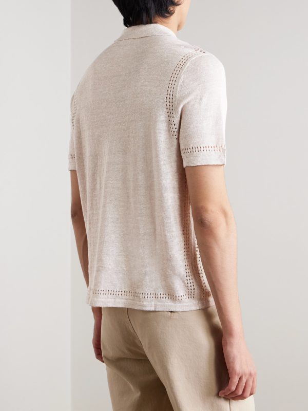 Camp-Collar Pointelle-Knit Linen Shirt - BK