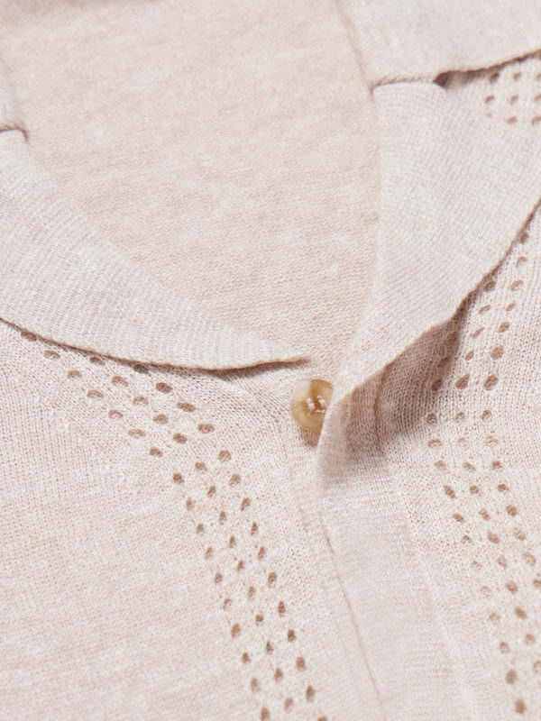 Camp-Collar Pointelle-Knit Linen Shirt - CU
