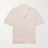 Camp-Collar Pointelle-Knit Linen Shirt