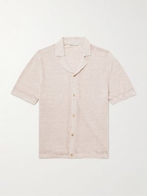 Camp-Collar Pointelle-Knit Linen Shirt Camp-Collar Pointelle-Knit Linen Shirt