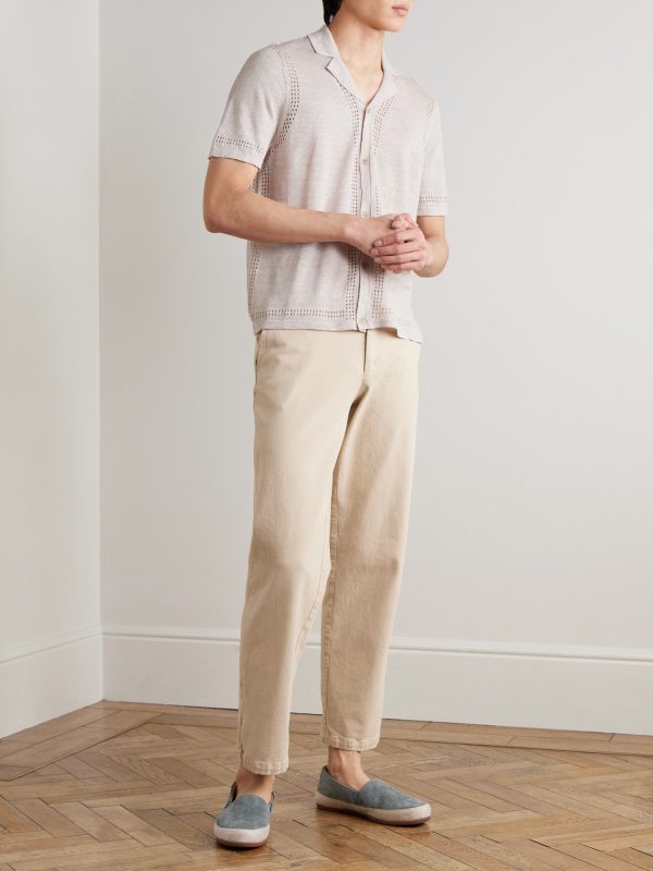 Camp-Collar Pointelle-Knit Linen Shirt - OU
