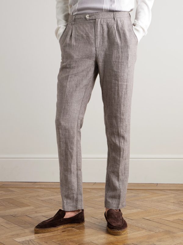 Tapered Pleated Linen Trousers - FR Tapered Pleated Linen Trousers - FR