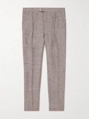 Tapered Pleated Linen Trousers