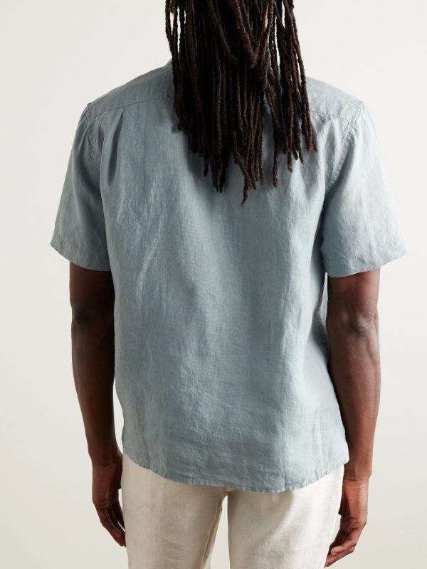 Camp-Collar Pintucked Linen Shirt - BK Camp-Collar Pintucked Linen Shirt - BK