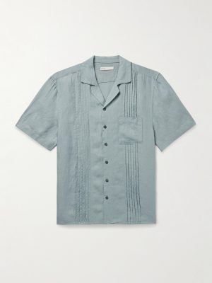 Camp-Collar Pintucked Linen Shirt Camp-Collar Pintucked Linen Shirt