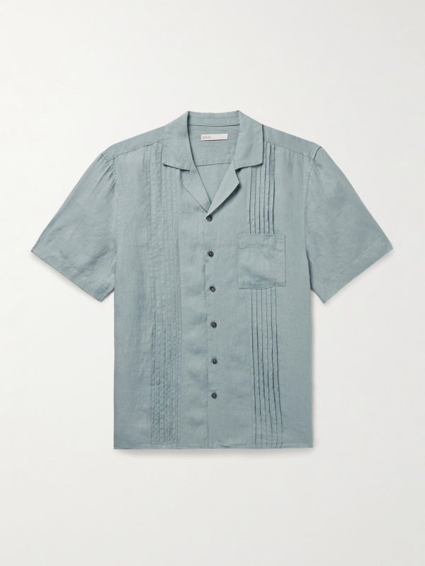 Camp-Collar Pintucked Linen Shirt Camp-Collar Pintucked Linen Shirt