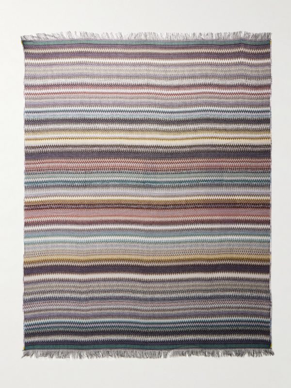 Blur Fringed Jacquard-Knit Wool-Blend Throw - E1