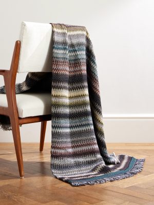 Blur Fringed Jacquard-Knit Wool-Blend Throw Blur Fringed Jacquard-Knit Wool-Blend Throw