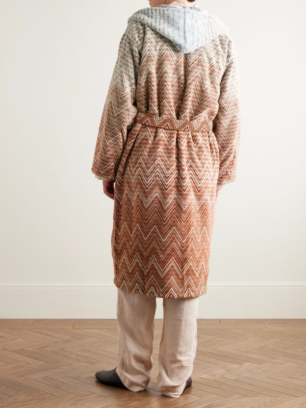 Stone Ombré Striped Cotton-Terry Hooded Robe - BK Stone Ombré Striped Cotton-Terry Hooded Robe - BK