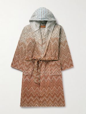Stone Ombré Striped Cotton-Terry Hooded Robe