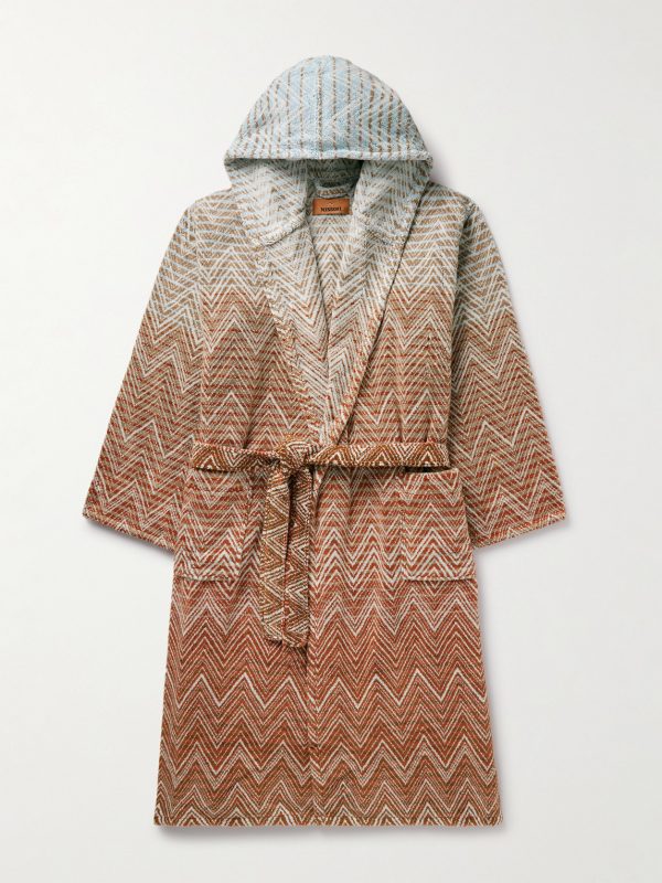 Stone Ombré Striped Cotton-Terry Hooded Robe Stone Ombré Striped Cotton-Terry Hooded Robe