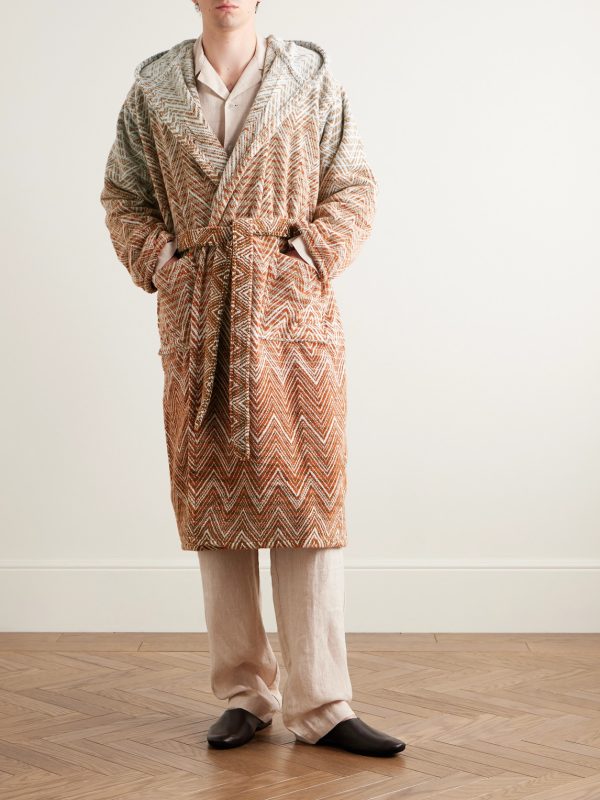 Stone Ombré Striped Cotton-Terry Hooded Robe - OU Stone Ombré Striped Cotton-Terry Hooded Robe - OU