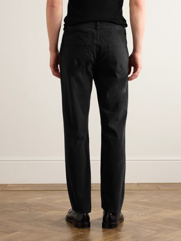 Straight-Leg Brushed Cotton-Blend Twill Trousers - BK Straight-Leg Brushed Cotton-Blend Twill Trousers - BK
