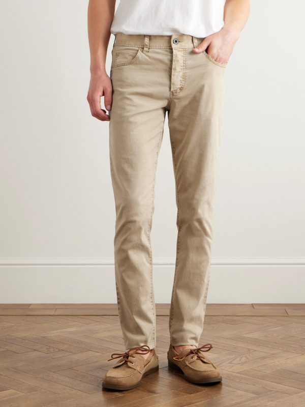 Slim-Fit Straight-Leg Brushed Cotton-Blend Twill Trousers - FR Slim-Fit Straight-Leg Brushed Cotton-Blend Twill Trousers - FR