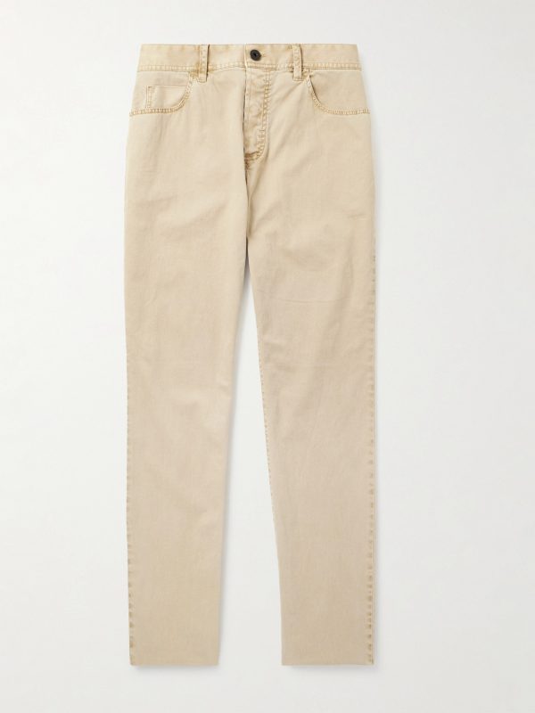 Slim-Fit Straight-Leg Brushed Cotton-Blend Twill Trousers Slim-Fit Straight-Leg Brushed Cotton-Blend Twill Trousers