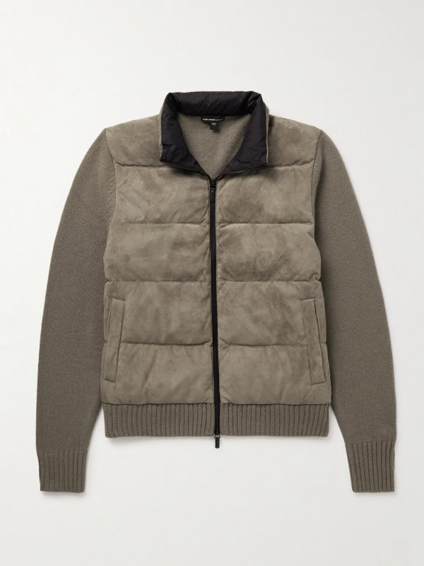Shell-Trimmed Panelled Suede and Recycled-Cashmere Jacket Shell-Trimmed Panelled Suede and Recycled-Cashmere Jacket