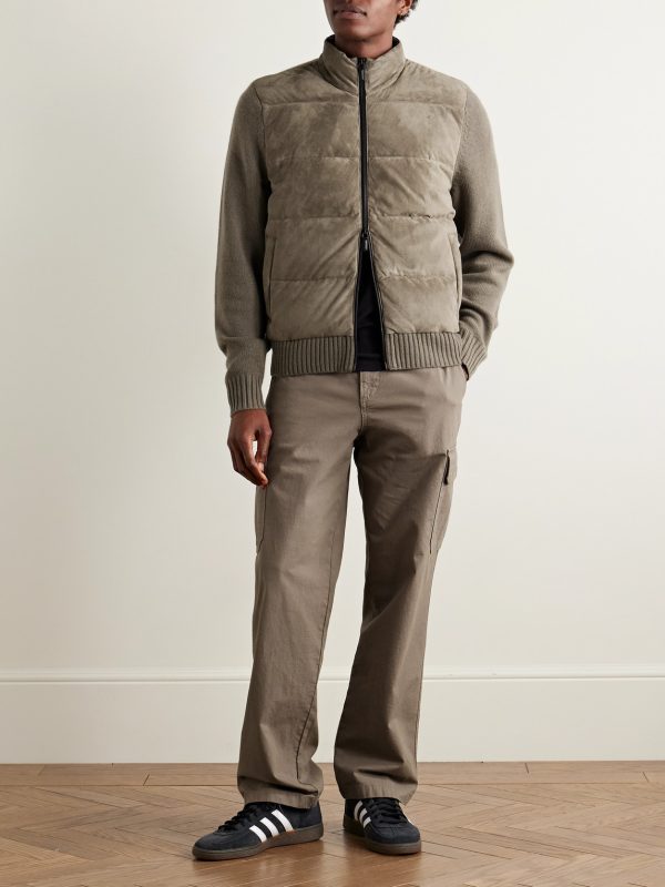 Shell-Trimmed Panelled Suede and Recycled-Cashmere Jacket - OU Shell-Trimmed Panelled Suede and Recycled-Cashmere Jacket - OU
