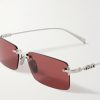 Rimless Rectangular-Frame Silver-Tone Sunglasses - CU