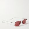 Rimless Rectangular-Frame Silver-Tone Sunglasses - FR