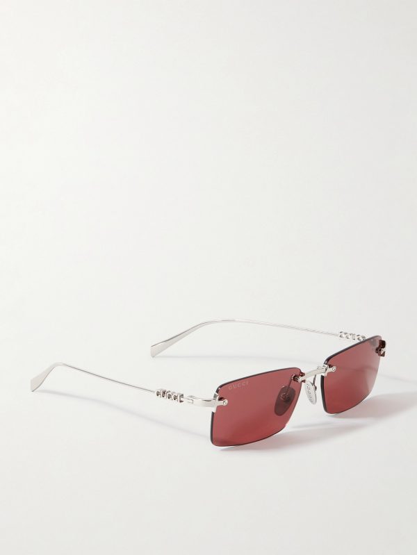 Rimless Rectangular-Frame Silver-Tone Sunglasses - FR