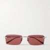 Rimless Rectangular-Frame Silver-Tone Sunglasses